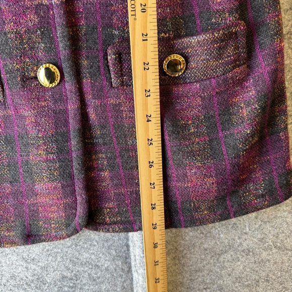 Giovannozzi Purple Plaid Gold Buttons Wool Blazer Made in Italy Size 12 - Picture 14 of 14